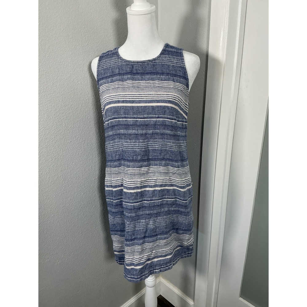 Artisan NY Blue White Striped Linen Shift Dress Size 4
